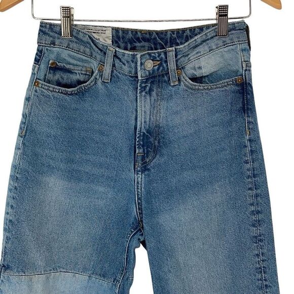 H&M Womens High Rise Frayed Hem Patchwork Loose Straight Denim Jeans Blue Size 4 - Picture 12 of 12